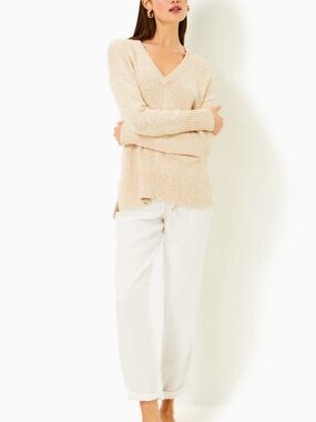Lilly Pulitzer Tan/Cream V-Neck Relaxed Knit Sweater